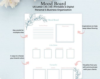 Mood Board Printable, Digital Mood Board, Inspiration Board, Branding Board, Digital Organizer, Vision Board Template, Wedding Planner, PDF