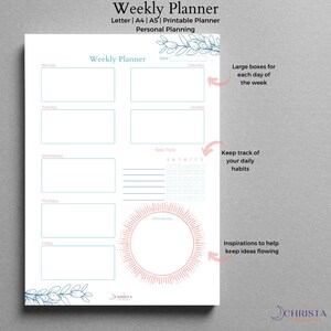 Weekly Planner Printable, Affirmations & Gratitude Planner, Undated Planner Pages, Weekly Habit Tracker, Week at a Glance, A5 Editable PDF image 3