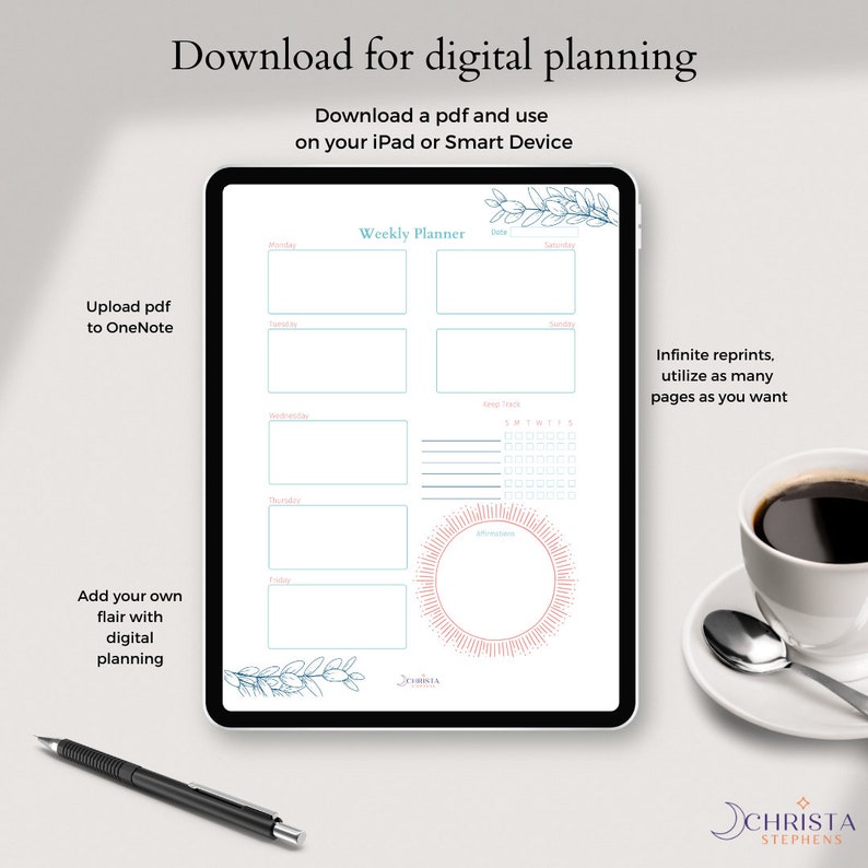 Weekly Planner Printable, Affirmations & Gratitude Planner, Undated Planner Pages, Weekly Habit Tracker, Week at a Glance, A5 Editable PDF image 2