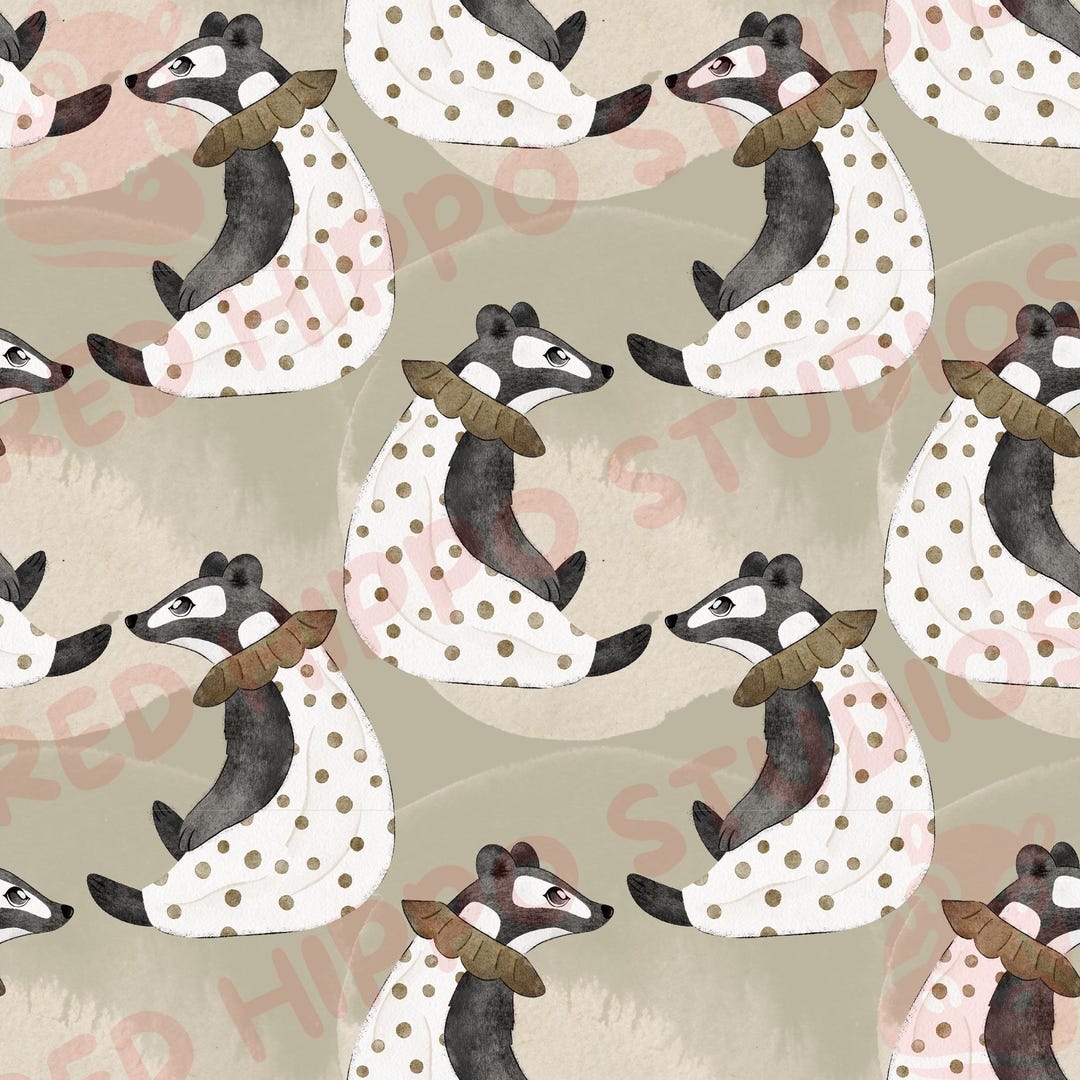 Watercolor Circus Birthday Badgers DIGITAL SEAMLESS FILE Fabric Design 