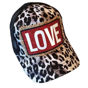 Red Love Silver leopard trucker hat