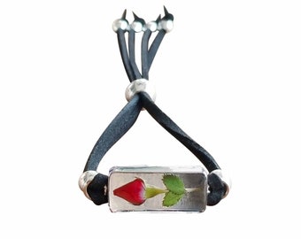 Rose Bracelet, Rectangle Leather Bracelet, Transparent