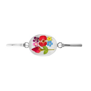 Rose & Mixed Flowers Bracelet, Medium Oval, Transparent