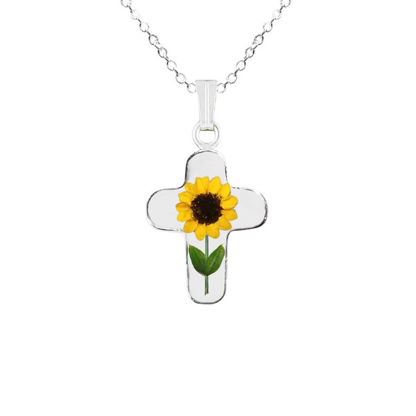 Sunflower Necklace, Medium Cross, Transparent