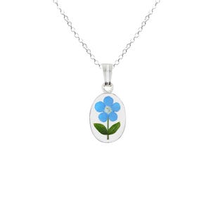 Forget-Me-Not, Small Oval Necklace, Transparent