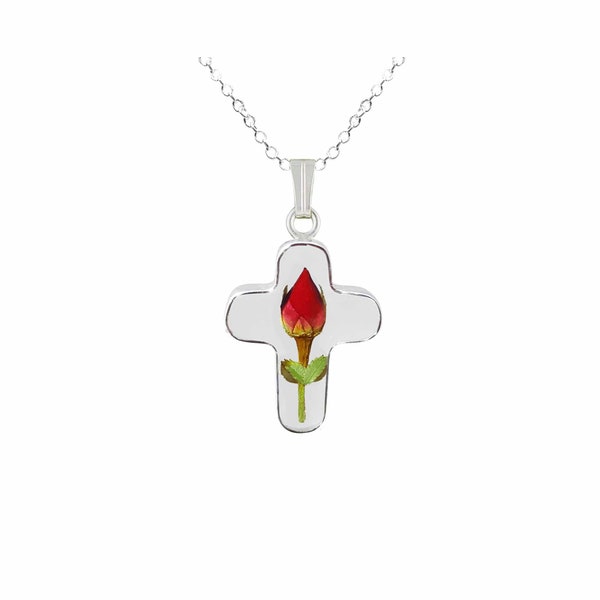 Rose Necklace, Medium Cross, Transparent