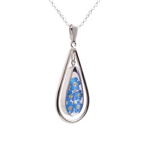 Forget-Me-Not Necklace, Teardrop Medallion, Transarent