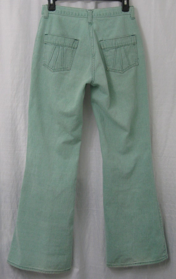 1970s 29x30 Mr Leggs Mint Green Twill Cargo Flare