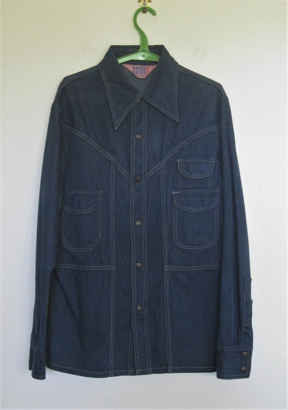 1970s Faded Glory Jean Denim Jacket Shirt Cotton S