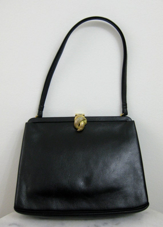 1960s Vintage Small Black Leather Coblentz Handbag
