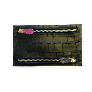 Valutaportefeuille - Multi Currency Wallet Croco Ostrich Embossed Genuine Leather - 4 Zipped Compartments