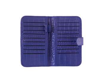 Bi-Fold Travel Leather Wallet - Slim & Lightweight - Croco Embossed Card Holder with 18 Card Slots, 4 Compartments
