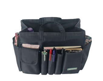 XL Reversible Bag Insert Organiser + Base Shaper + Coin Purse - Sturdy & Lightweight - 18 Compartments