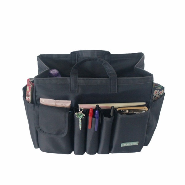 XL Reversible Bag Insert Organiser + Base Shaper + Coin Purse - Sturdy & Lightweight - 18 Compartments