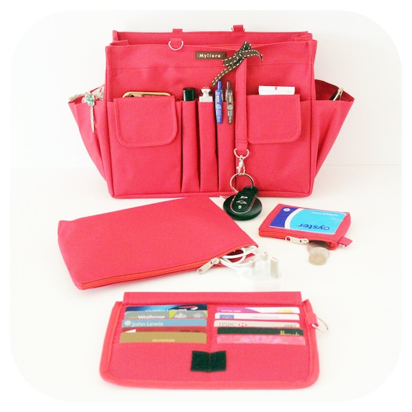 Fits Neverfull MM PM, Waterproof Zip Bag Organiser + 3 Pouches, Sturdy & High Quality, 15 Compartments, 10 Colours