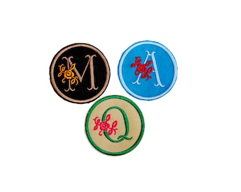 Custom Flower Monogram Embroidery Patches, Personalized Iron-On Sew on Monogram Initial Patches for Hat Backpack Jackets - 3" Circle