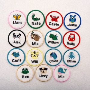 Personalized Name Embroidered Patch,Cute Kids Name Tags, Name Tags for Backpacks, Cartoon Animal Insects Iron On Name Tags
