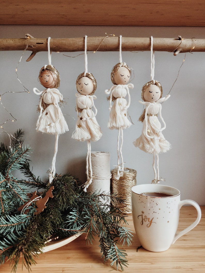 Macrame Christmas Angel Ornaments Set of FOUR Macrame Angel Etsy