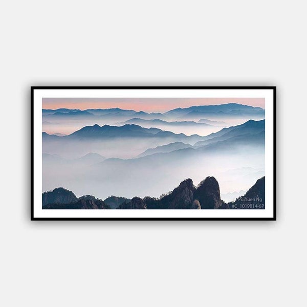 Panorama Mountain Range Early Morning, Panoramic Wall Art, Panoramic Photo, Mountain Photography, Landscape, Huangshan Mountains