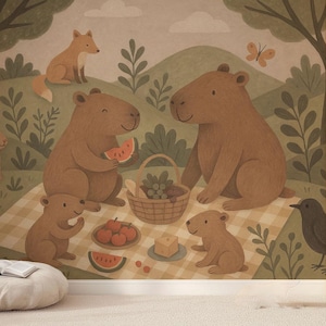 Baskara Wallpaper for Kids -  Capybara wallpaper for children - Woodland Animals Nursery Wall Mural
