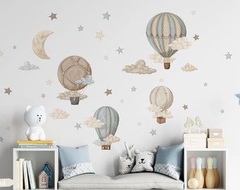 STARDUST hot air balloon nursery wall decal / stars and clouds wall stickers