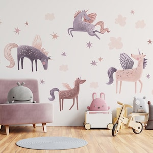 PEGASUS Unicorns wall decal / Girls Nursery / Peel and Stick / Girl's room decoration / Nursery Decal / Sticker for a girl