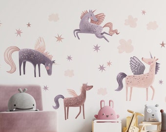 PEGASUS Unicorns wall decal / Girls Nursery / Peel and Stick / Girl's room decoration / Nursery Decal / Sticker for a girl