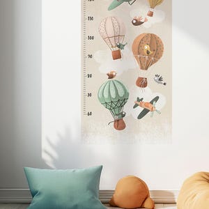 Messlatte mit Luftballons und Flugzeugen - Pastelldeko fürs Kinderzimmer, Vintage-Luftballons, Wanddeko für Jungen und Mädchen