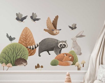 TREELLY raton laveur - décalcomanie murale boisée pour enfants / autocollant mural animaux de la forêt / salle forestière