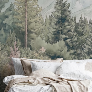 Pinehill Kids Wallpaper – Mural with Forest Landscape and Mountains | Custom Size | Peel & Stick or Non-Woven | Nursery Wall Decor