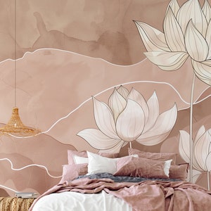 „Japandi“-Tapete – minimalistisches Lotus-Wandbild | Maßanfertigung | Selbstklebend oder Vlies | Wanddekoration