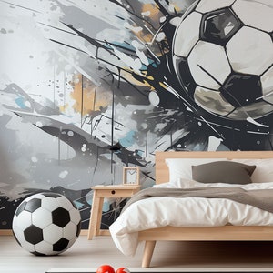Kindertapete „Ball&Roll“ – Fußball Wandbild im Graffiti-Stil | Maßanfertigung | Selbstklebend oder Vlies | Jungenzimmerdekoration