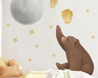 NITEWISH Mond – Wandaufkleber für Kinder / Waldaufkleber / Sterne und Himmel / Waldzimmer / Teddybäraufkleber