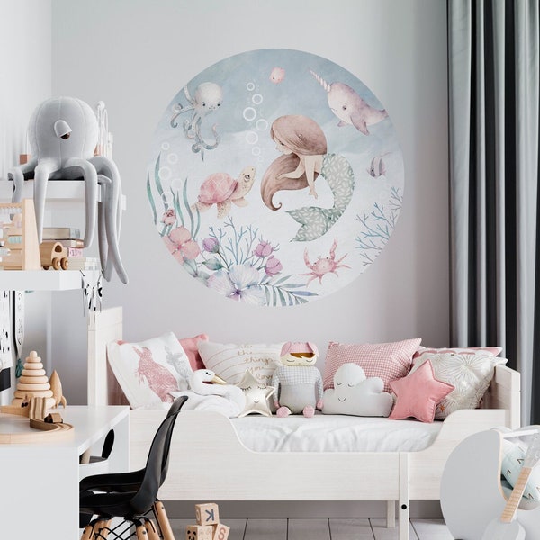 MERMAID circle Wall decal / soft sea decal / mermaid decorations / fish / marine baby room