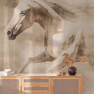 Carta da parati per bambini "Starshine" - un murale con un cavallo nei toni del beige | Fatto su misura | Autoadesivo o non tessuto | Decorazione della cameretta dei bambini