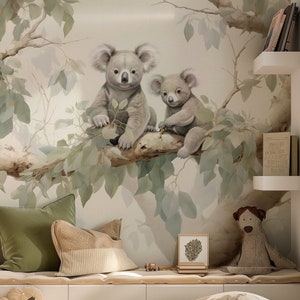 Carta da parati per bambini Koala Kingdom - Giungla con orso koala | Fatto su misura | Autoadesivo o non tessuto | Decorazione della cameretta dei bambini