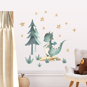 Mint DRAGON Wall decal for kids / Baby Dragon / Fairytale / hand painted / watercolor