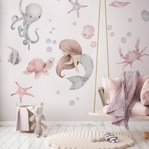 MERMAID  Wall decal / soft sea decal / mermaid decorations / fish / marine baby room