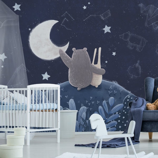 JUST US Moon and Stars Wall Murals / Night sky constellations / Nursery Wall Mural