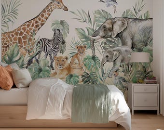 Fondo de pantalla de Safari para niños - Mural de pared de jungla - Fondo de pantalla de animales de Safari para niños