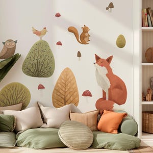 Fox and Owl Wall Decal – Woodland Nursery Decoration – Gentle Nature-Inspired Design