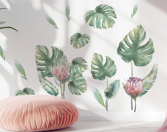 Monstera Leaf Wall Decals – Tropical Nursery Wall Stickers – Botanical Greenery Kids Room Decor