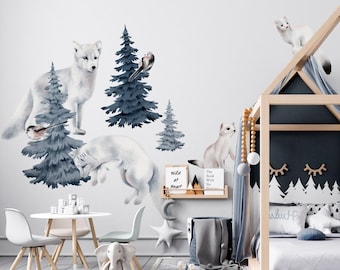 KRASOVY FOX Wall decal for kids / big set forest animals / nursery woodland / forest tree / watercolor