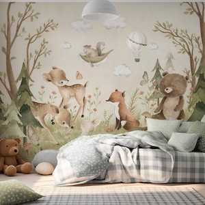Wandbild „Waldtiere“ fürs Kinderzimmer | Individuelle Größe | Selbstklebend oder Vliestapete | Wanddekoration fürs Kinderzimmer