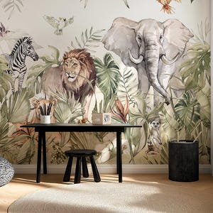 Paradise Jungle Kids Wallpaper – Safari Animal Mural | Custom Size | Nursery Wall Decor