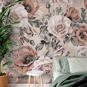 Jollypoppy Wallpaper – Boho Floral Wall Mural | Custom Size | Peel & Stick or Non-Woven | Kids&#39; Room Decor