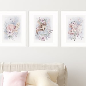 MEERJUNGFRAUEN 3er Set selbstklebende Poster fürs Mädchenzimmer / Poster für Kinder