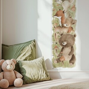 Muurstickers Kleine dieren - Kindergroeimeter met dieren - Muursticker Teddybeer en vos