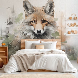 Carta da parati per bambini "Signori della foresta" - murale con una volpe e un lupo | Fatto su misura | Autoadesivo o non tessuto | Decorazione della cameretta dei bambini