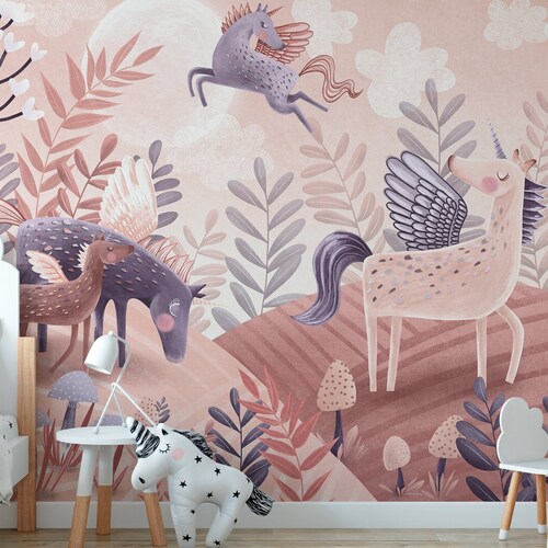 Pegasus Wallpaper For Girls Princess Room Removable Etsy